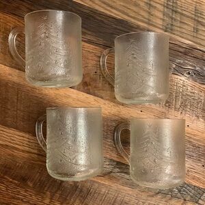 Set of 4 Vintage Duralex Tempered Glass Clear Frosty Mugs for Christmas 8 oz
